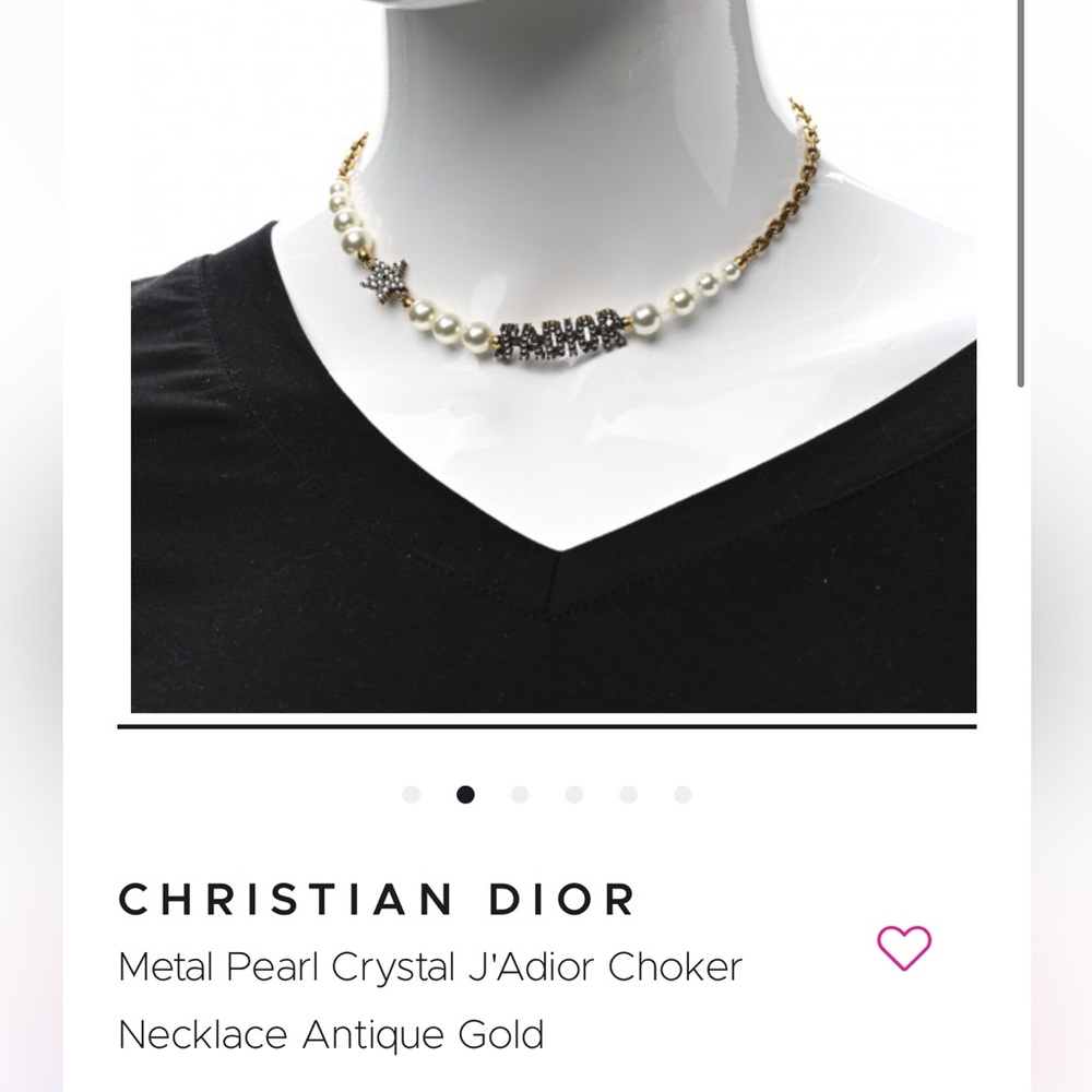Christian Dior Metal Pearl Crystal J'Adior Choker Necklace Antique Gold womens - Picture 2 of 6